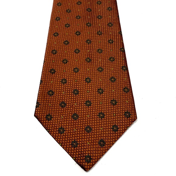 KITON Napoli Silk Tie Rust/Gold Geometric Floral Pattern Width: 3.5" - Picture 4 of 5